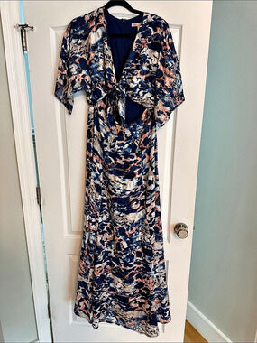 Hutch Maxi Abstract Print Dress in Blue & Pink